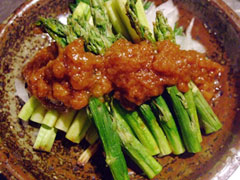 焼アスパラガスのもろみ味噌添え